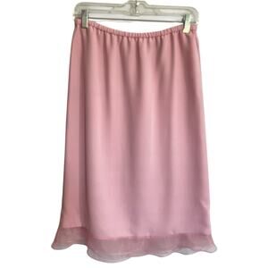 Bahari Skirt Women Size 8 Petite Pink Back Zip Slit Sheer Ruffle Hem Vintage 90s